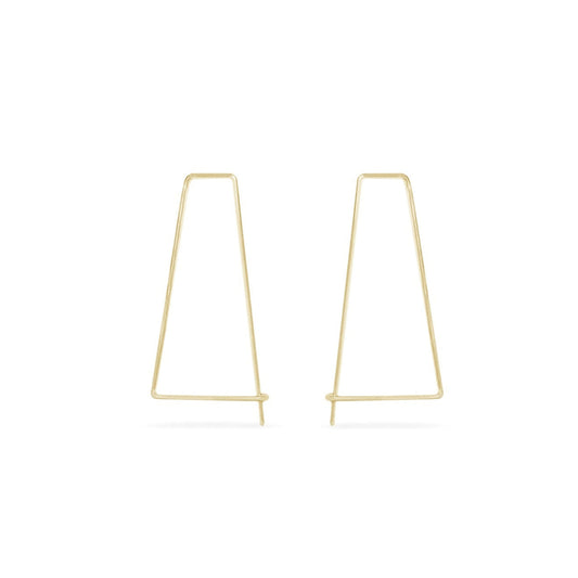 Trapezoid hammered threader hoops in gold with secure hook for closure