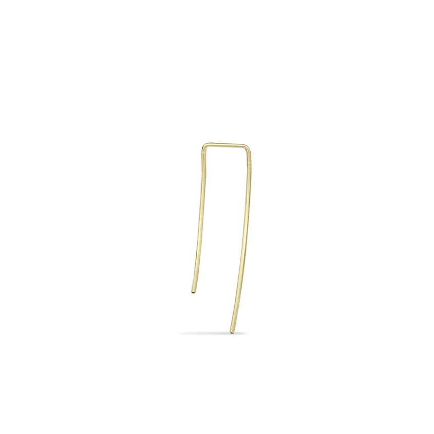 Single 14k gold micro curved bar threader hoops
