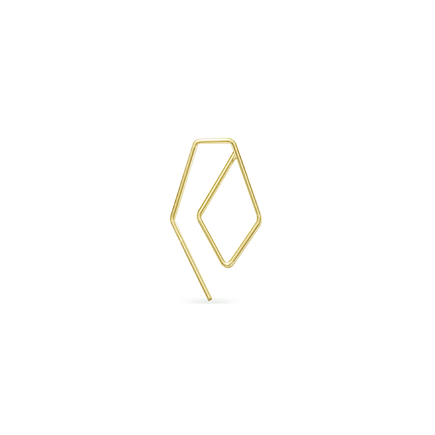 single diamond-shaped 14k gold hoop earring