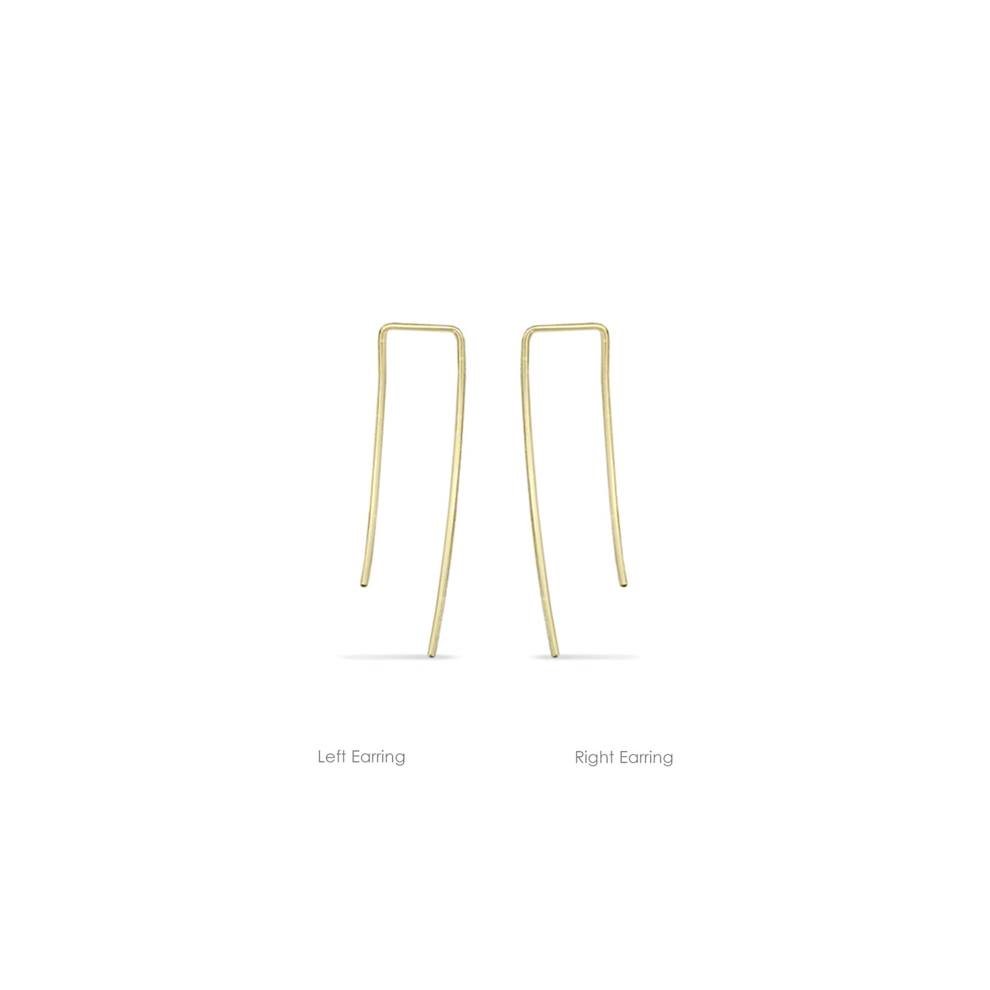 left and right 14k gold micro curved rectangular bar hoops