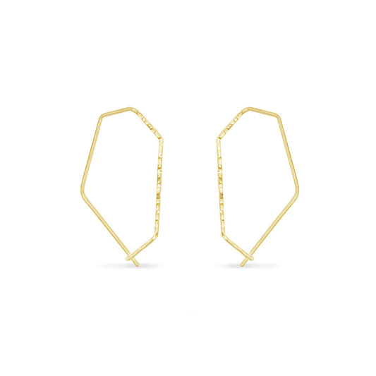 Gold micro geometric hexagon half-textured threader hoops