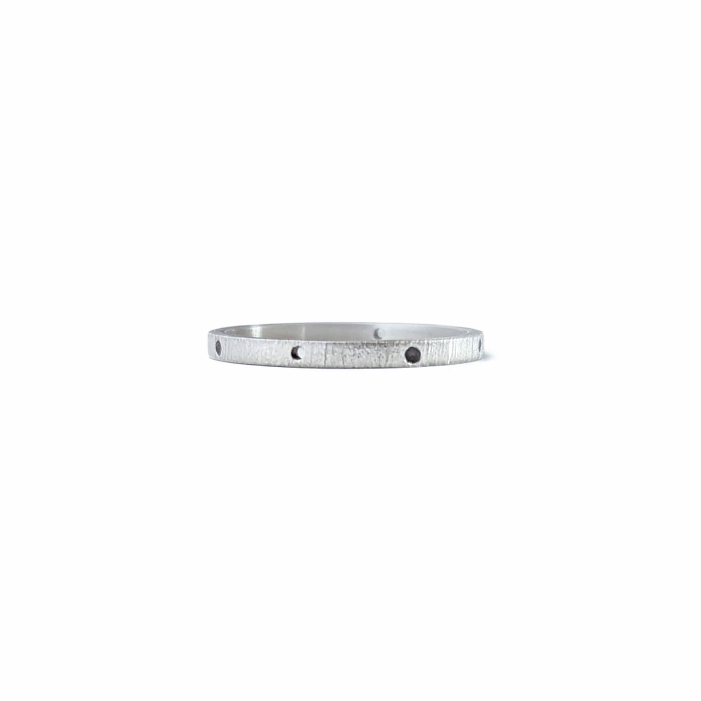 linen textured dotted silver stacking ring