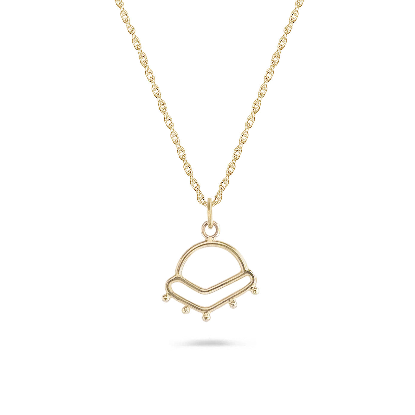 14K gold sunrise-inspired charm on gold chain