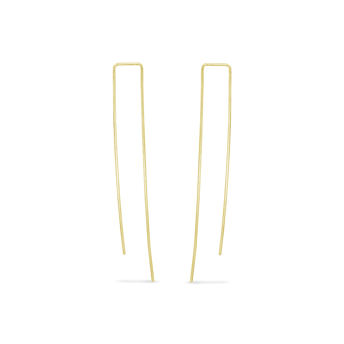 Elongated rectangle pull through threader hoops in gold