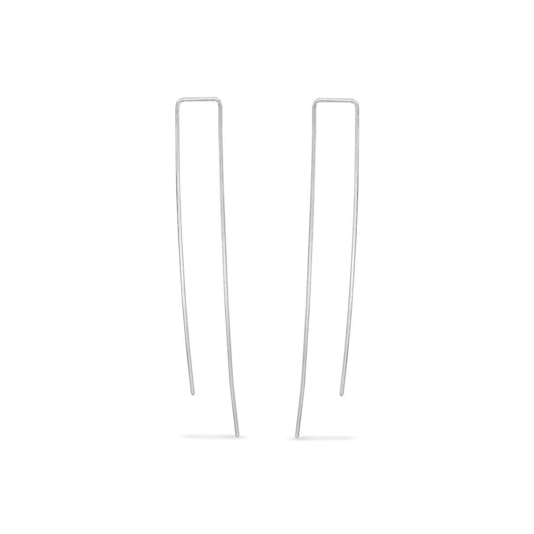 Curved Elongated rectangle pull-through threader hoops in silver
