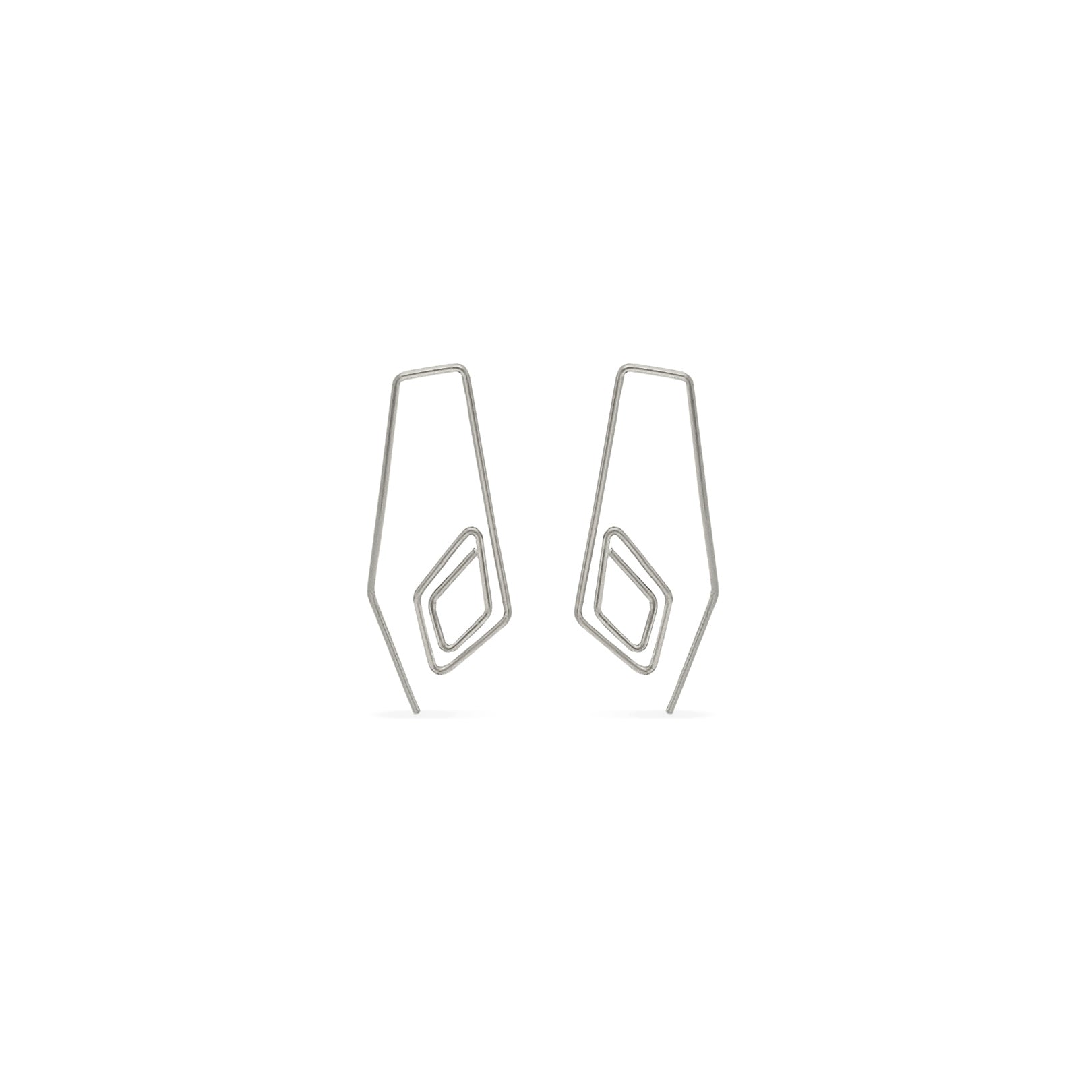 silver diamond drop spiral threader hoops