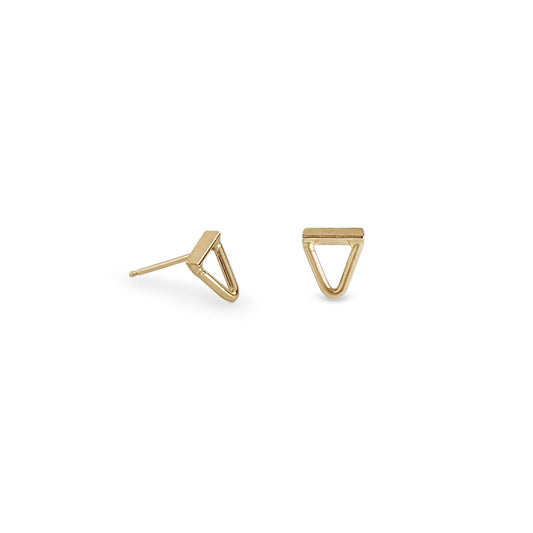 petite gold triangle bar stud earrings