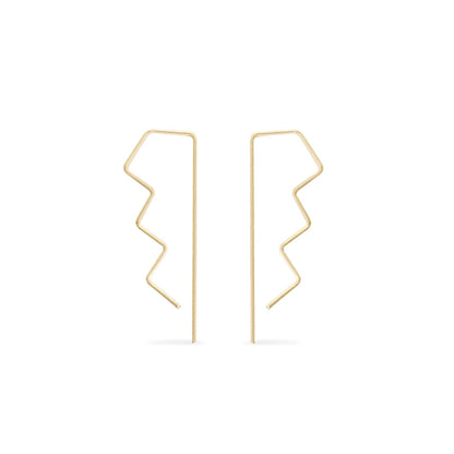 Small step zig zag wire pull through hoop earrings in gold