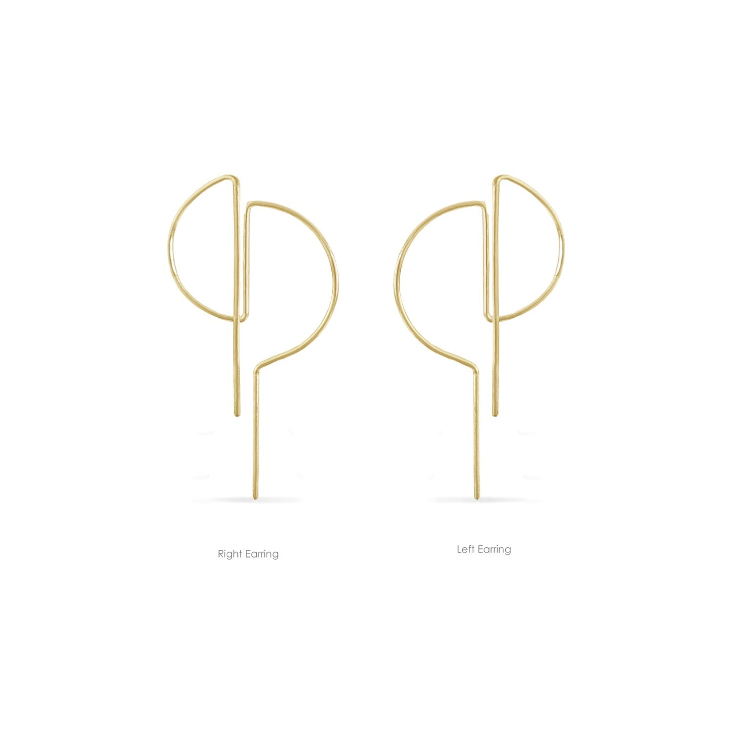 A pair, left and right, double D shaped micro hoop earring in 14K yellow gold