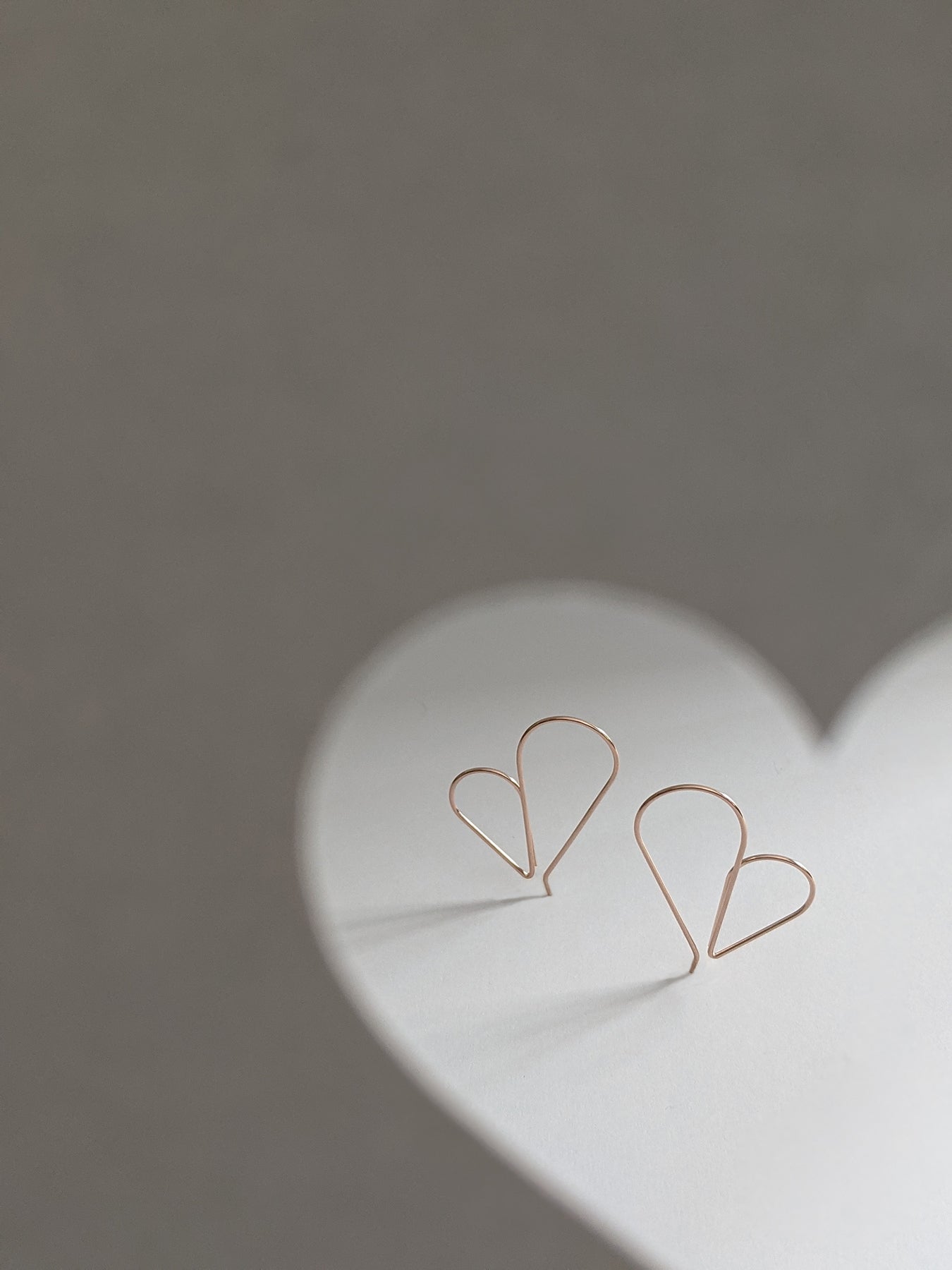 14K rose gold delicate heart wire hoop earrings