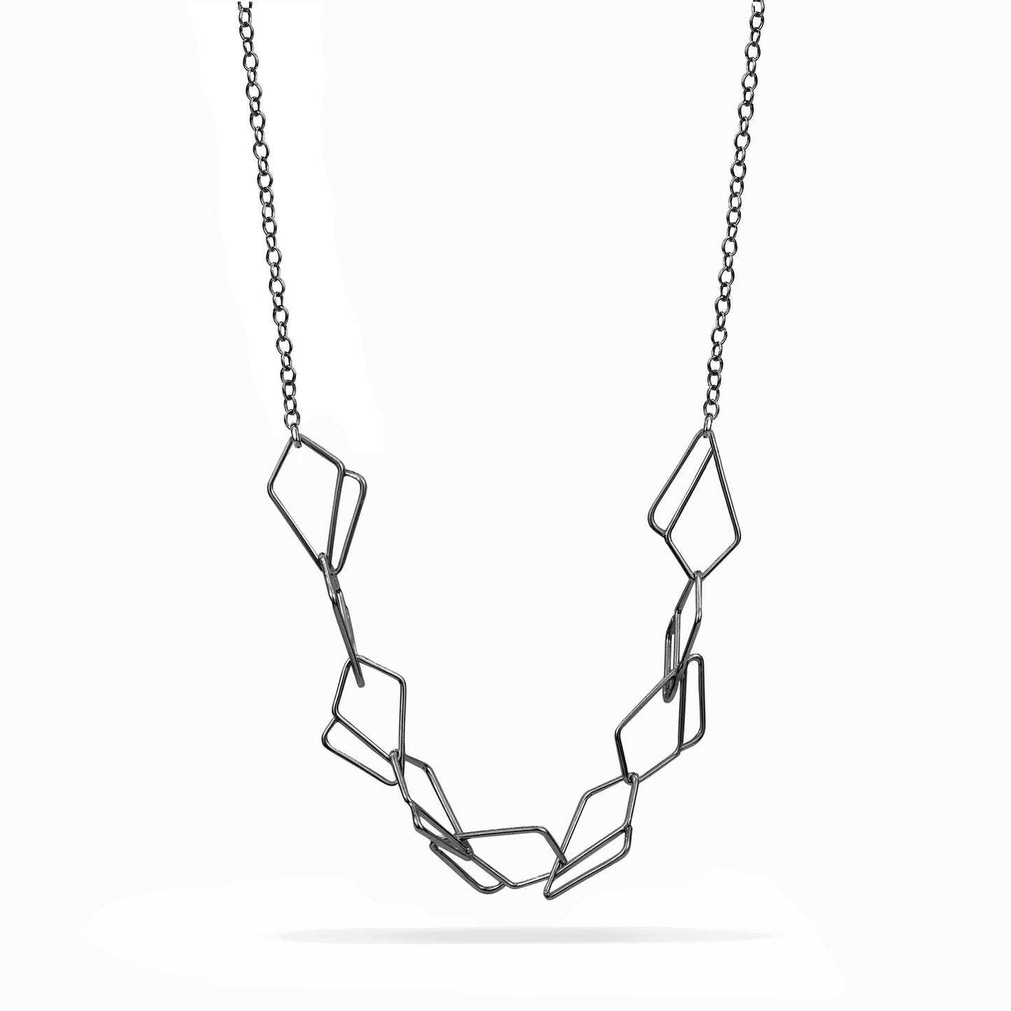 Geometric open diamond chain link necklace in charcoal