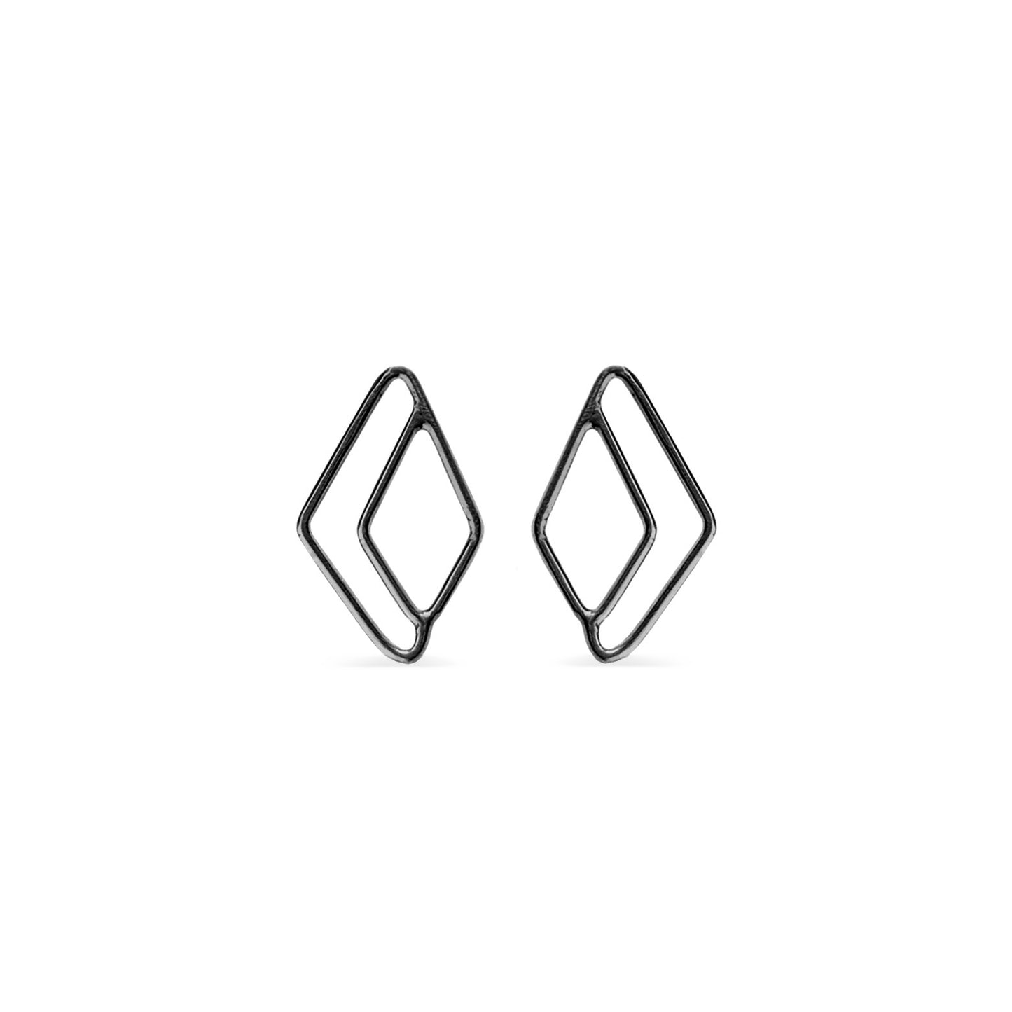 Open asymmetrical diamond stud earrings in charcoal