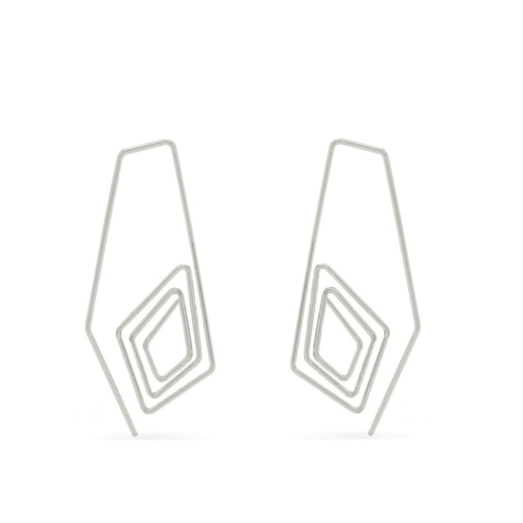 Spiral diamond pull through hoop earrings in silver