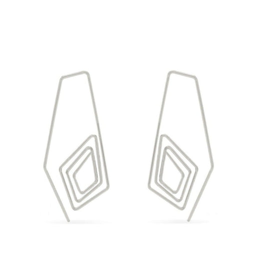 Long drop diamond spiral wire hoop earrings in silver