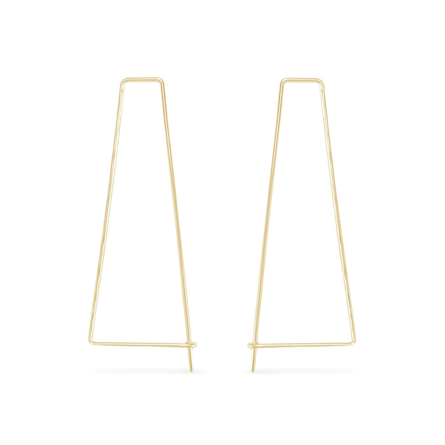 Long 14K gold triangle pull through hoop earrings