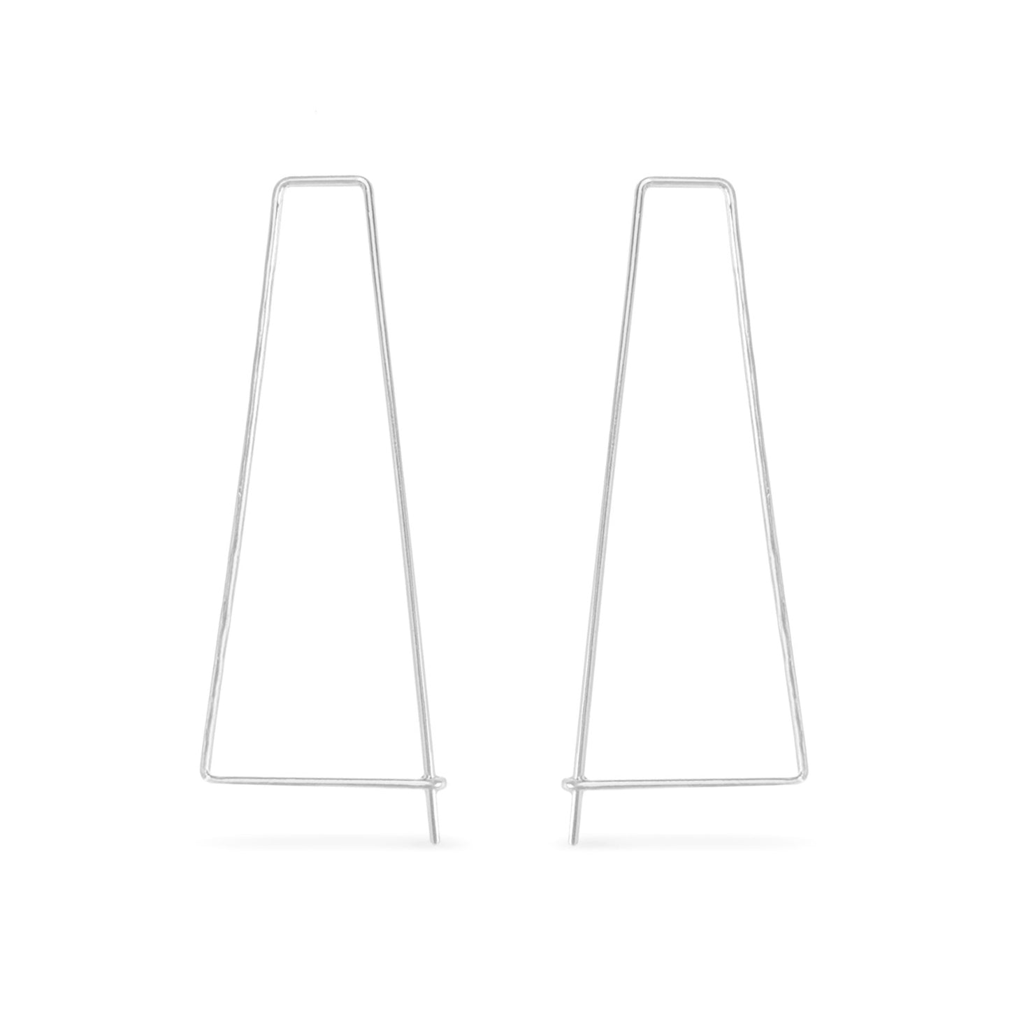 Elongated trapezoid pull-through hoops in silver