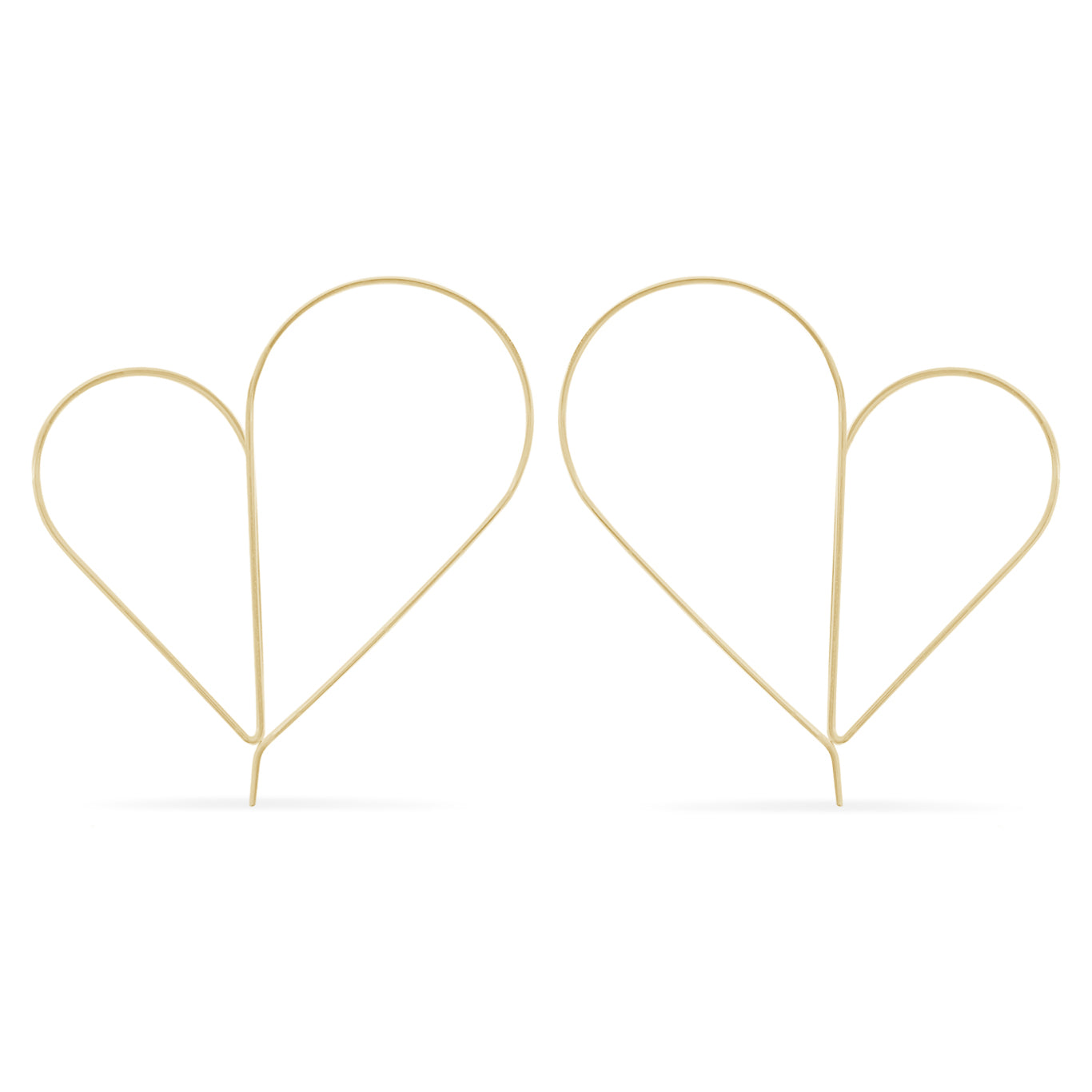 X-Tall 14K gold heart threader hoop earrings