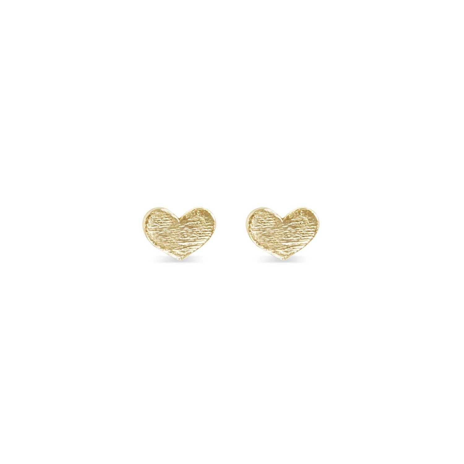 Tiny heart stud earrings in 14K gold with texture