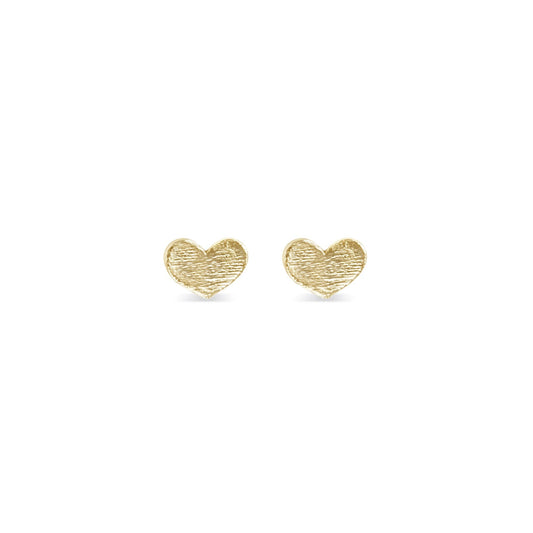 Tiny heart stud earrings in 14K gold with texture