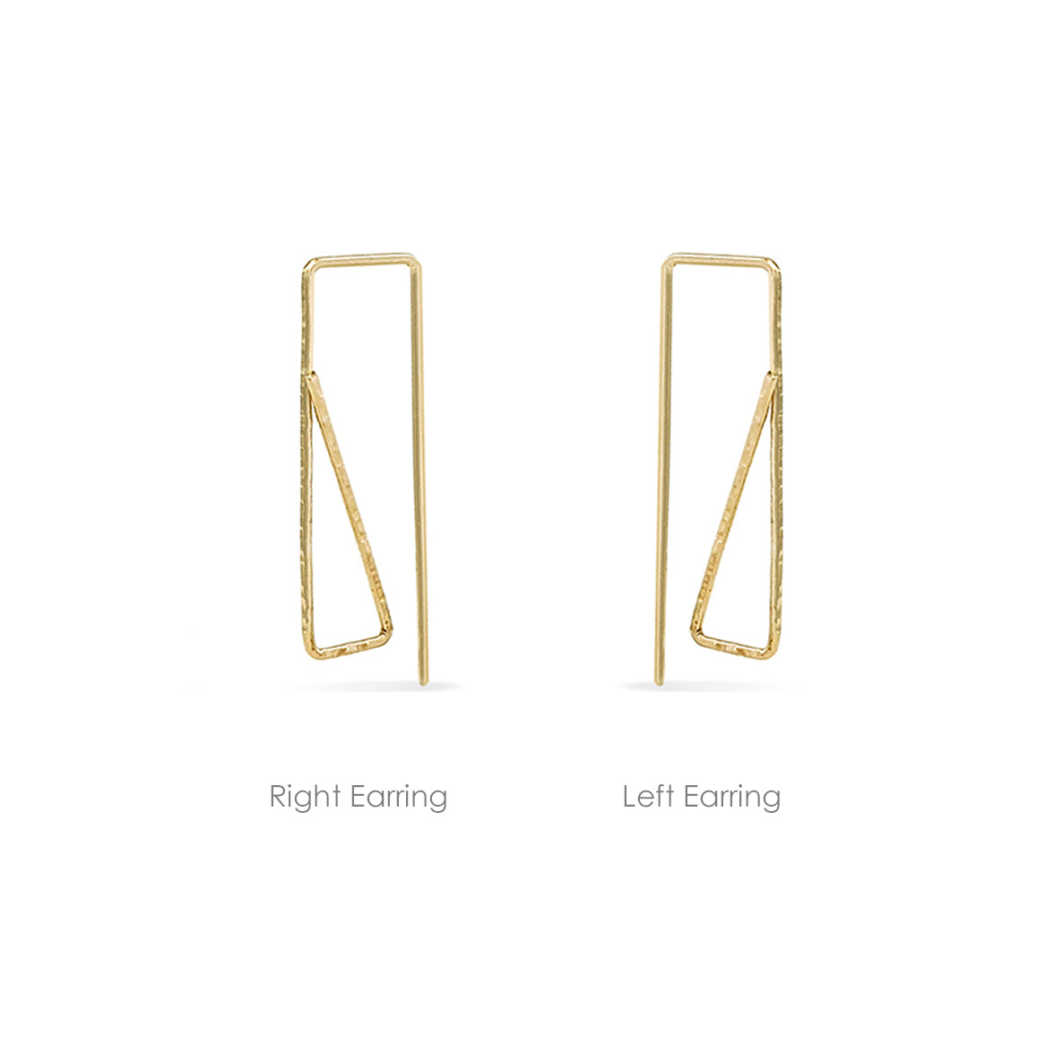 single right and left rectangle pull through hoops in gold