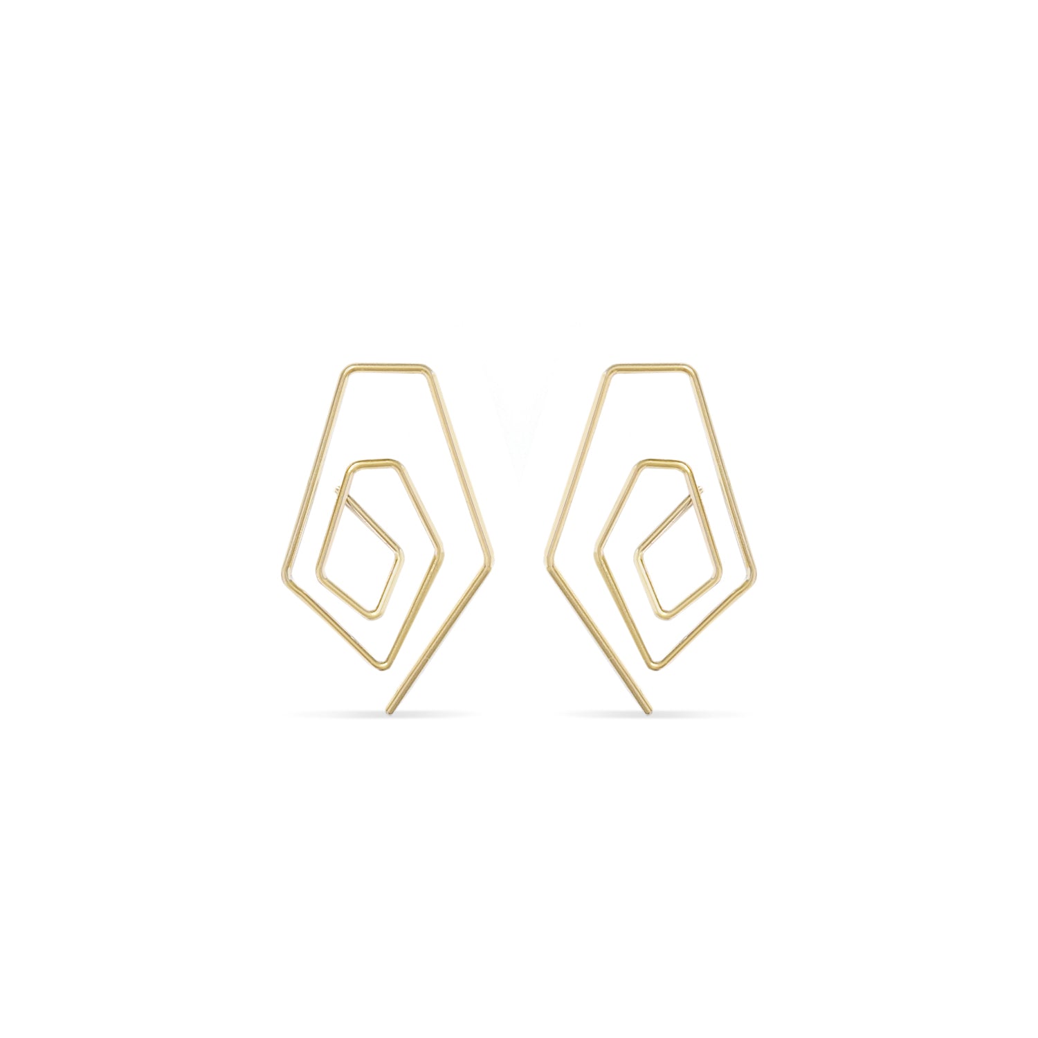 14K gold geometric triangle threader hoop earrings