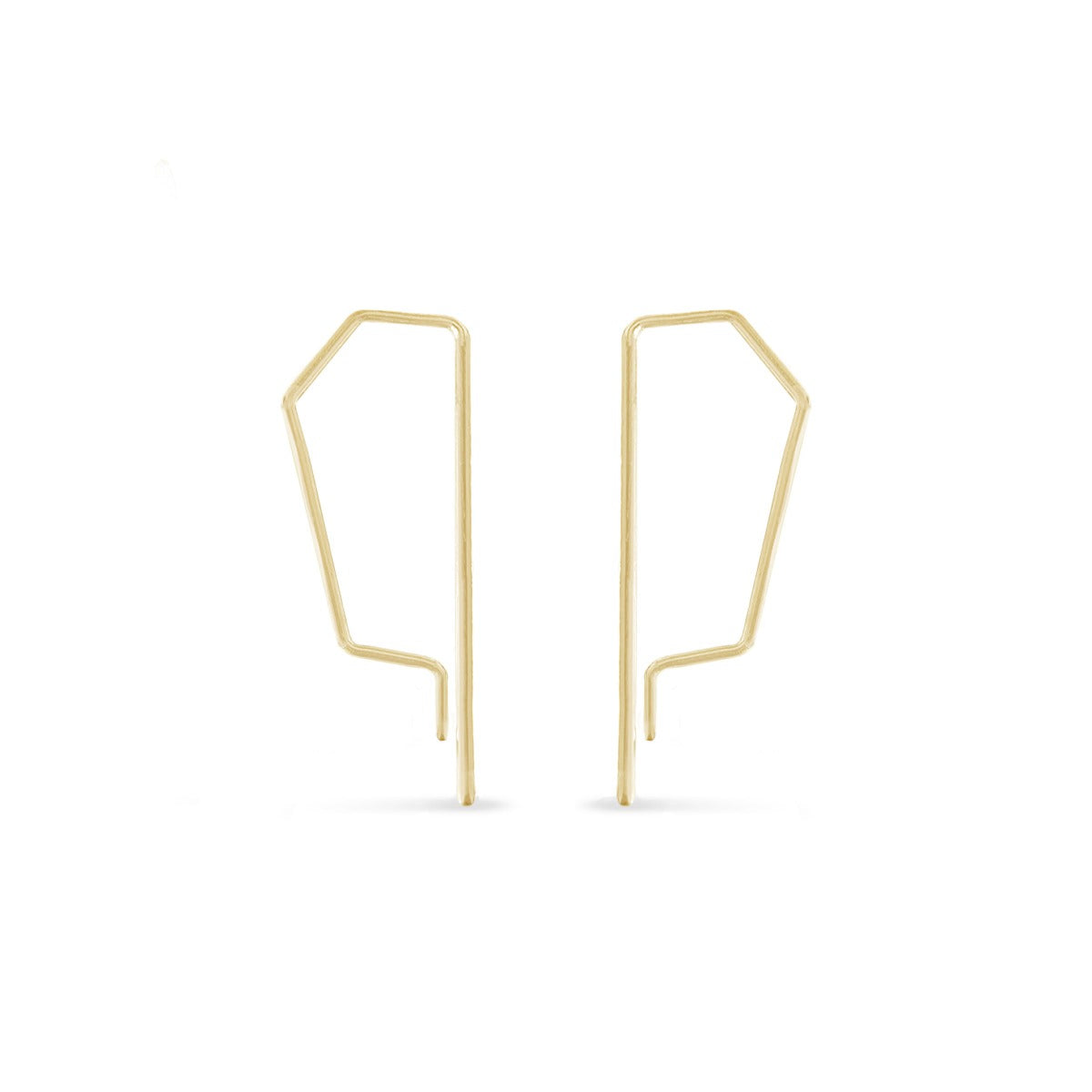 A pair of half hexagon delicate micro hoop earring in 14K yellow gold