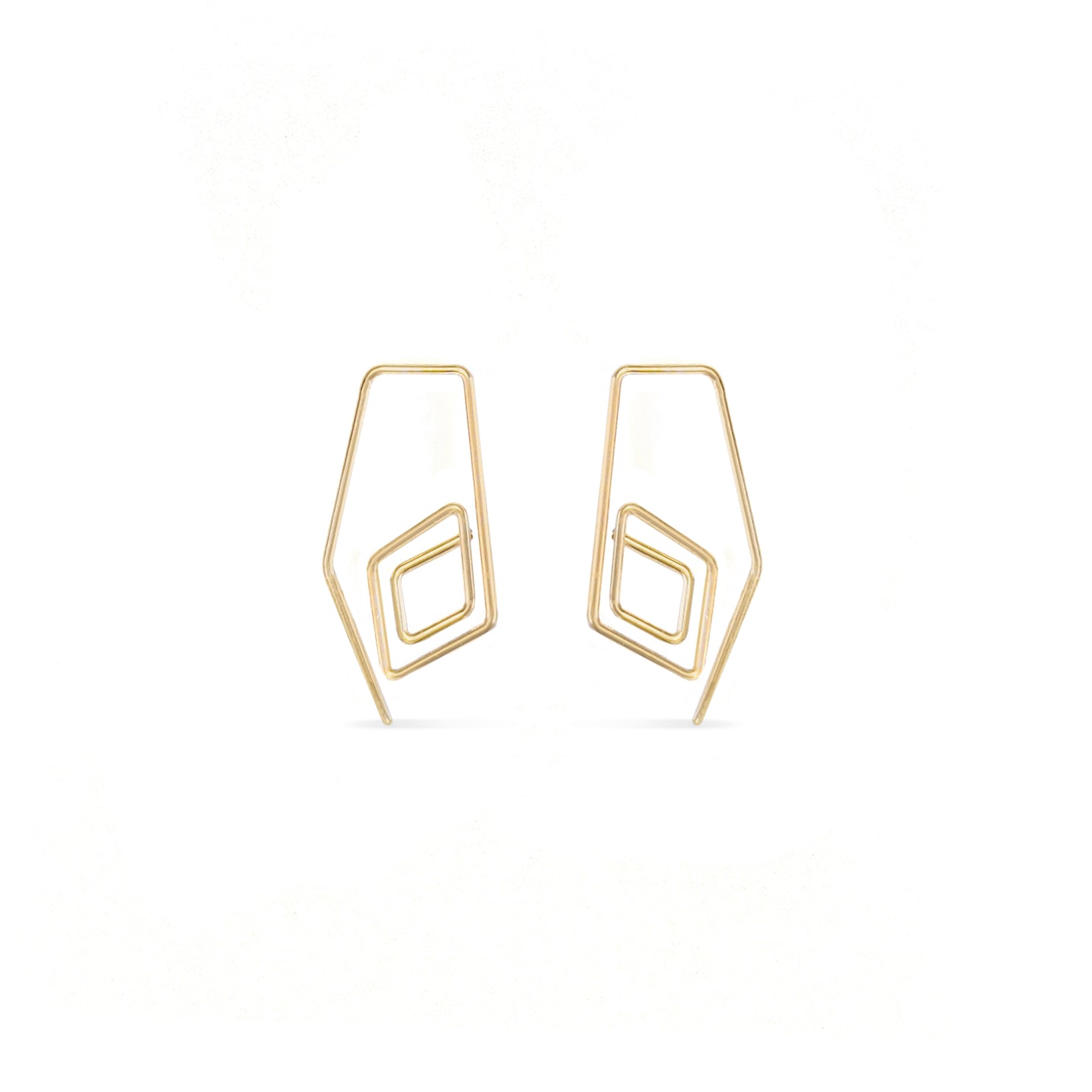 14K gold diamond spiral pull-through hoop earrings