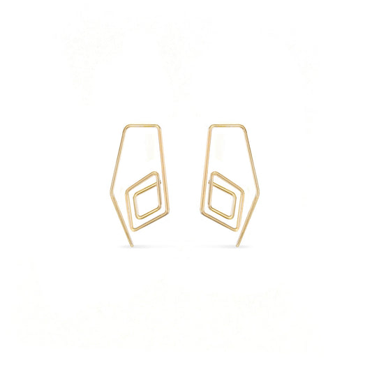 14K gold diamond spiral pull-through hoop earrings