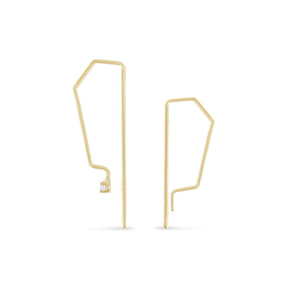 Geometric half hexagon delicate 14K gold micro hoops side by size showing size difference