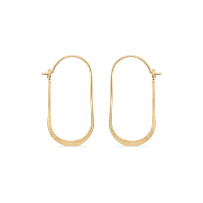 14K gold delicate oval hammered hoop earrings