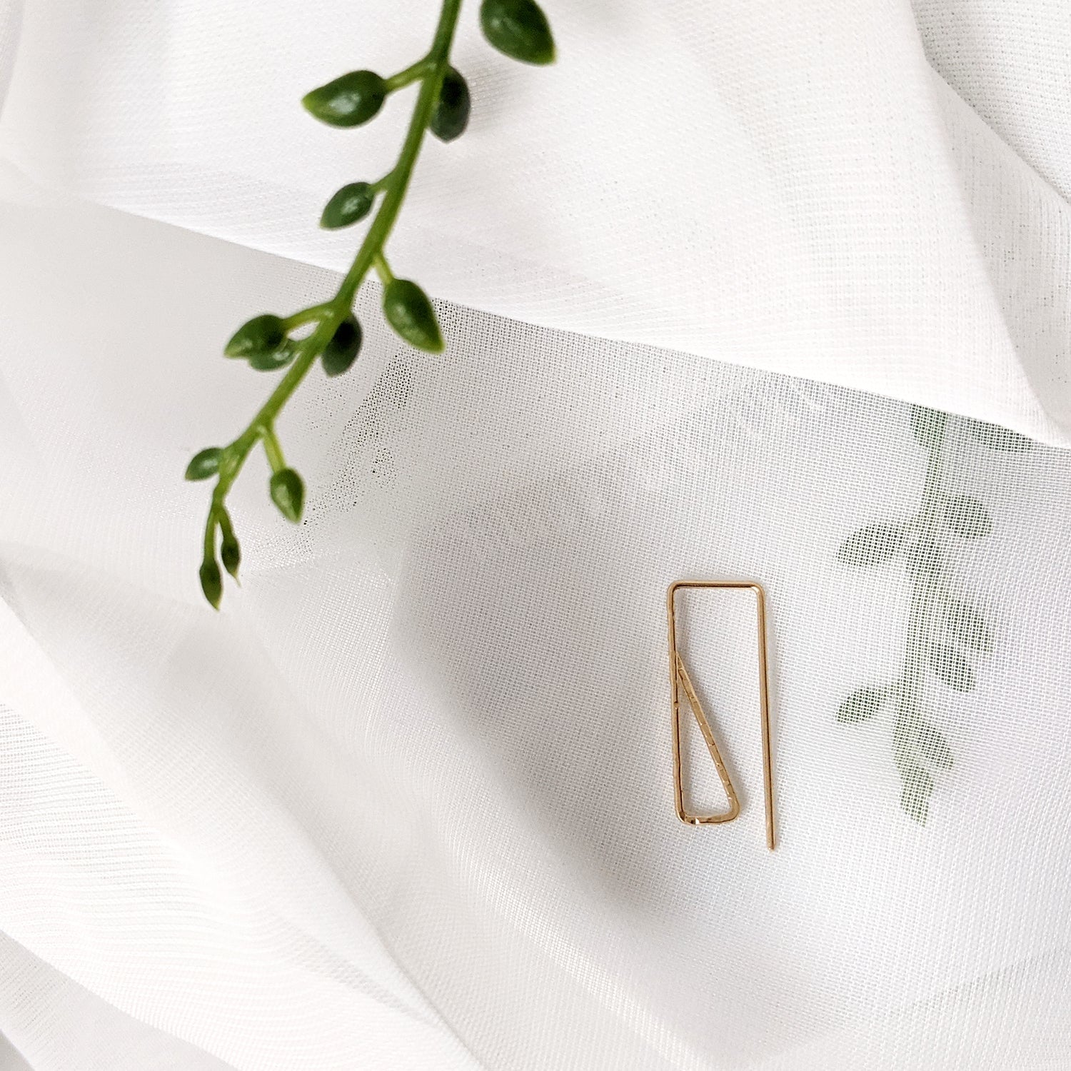 delicate 14k gold rectangular threader hoops
