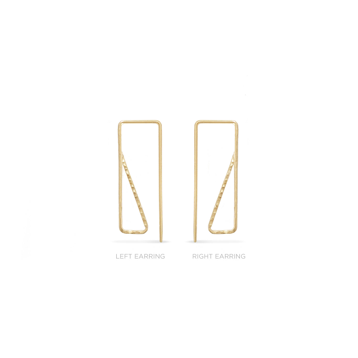 left and right 14k gold geometric rectangle threader hoops