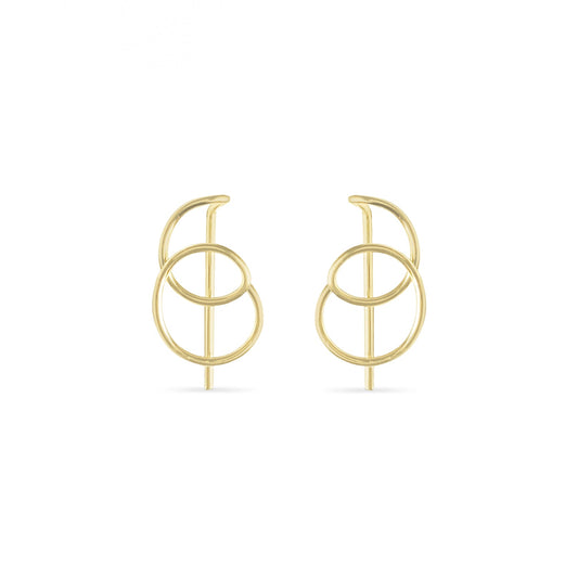 delicate 14K gold round spiral pull-through hoops