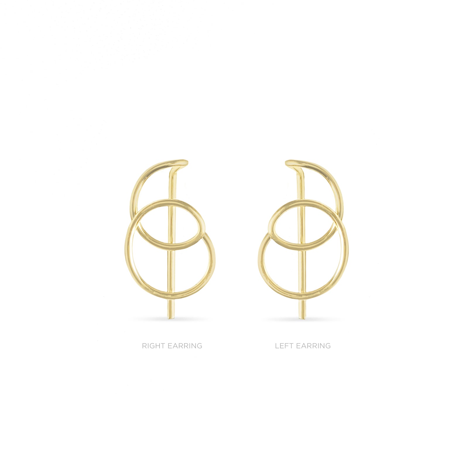 right and left 14K gold round spiral pull-through hoops