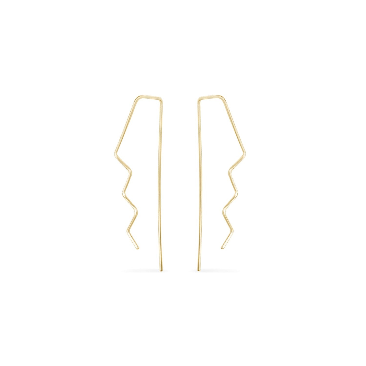 Gold zigzag wire pull-through hoop earrings
