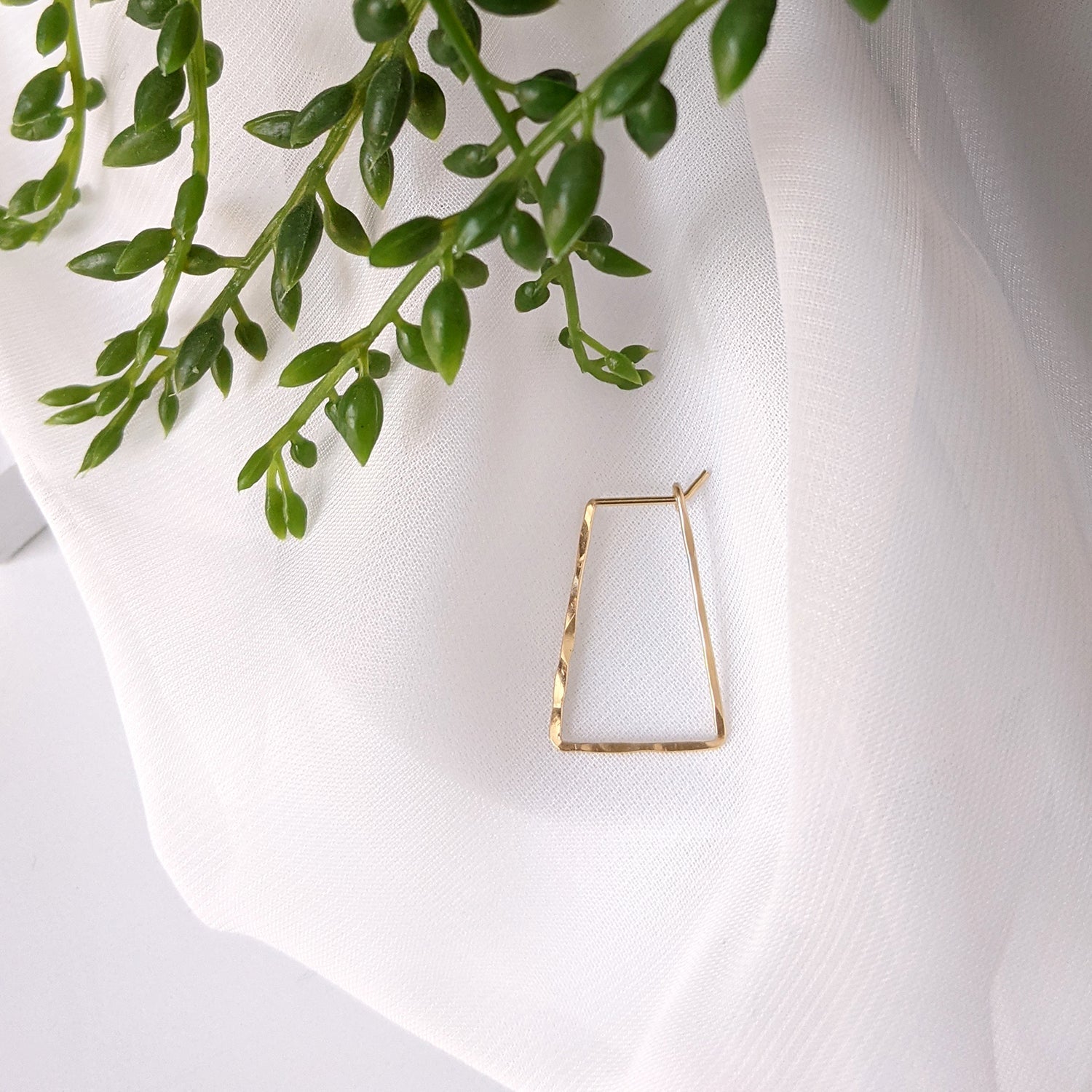 Gold delicate trapezoid triangle wire hoops