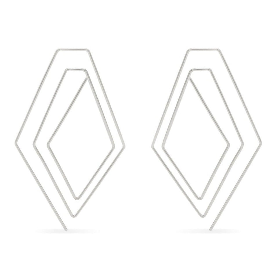 Spiral diamond triangle threader hoops in silver