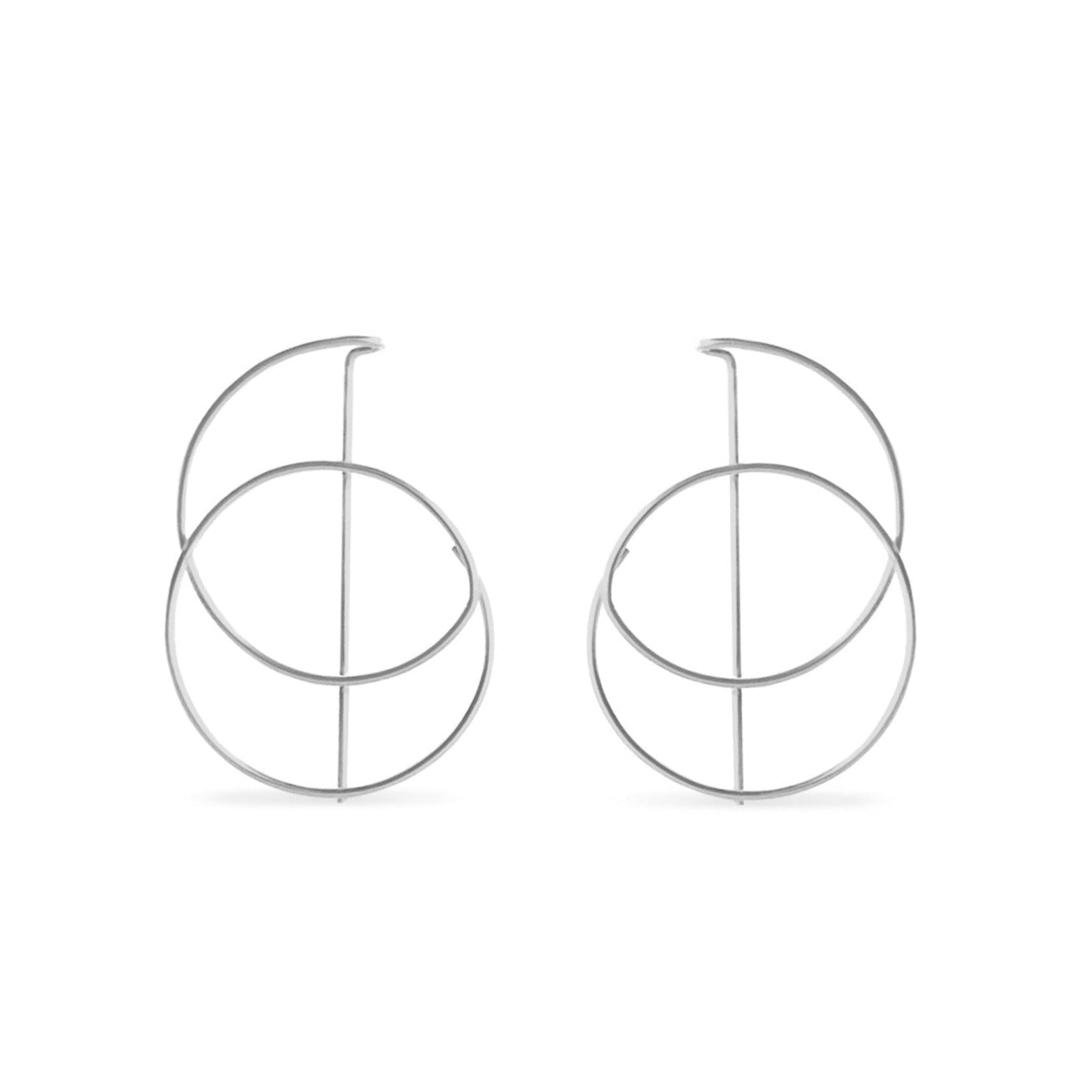 Large silver spiral threader hoop earrings