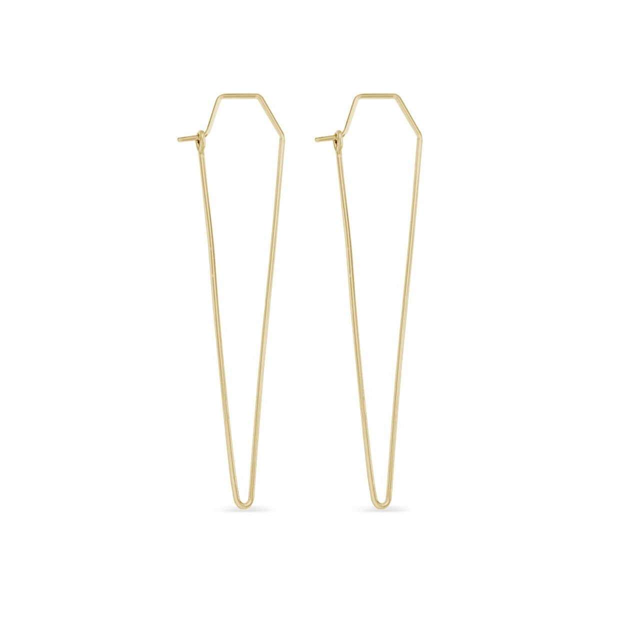 gold elongated dagger wire hoop earrings