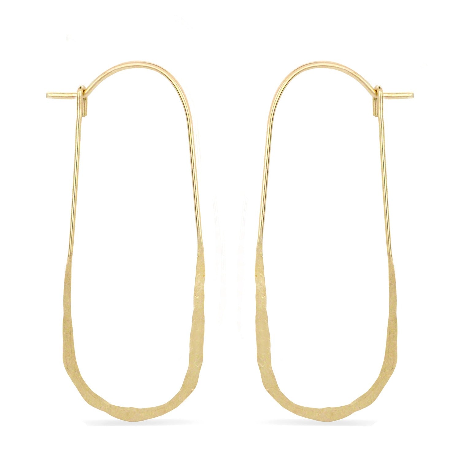 Elongated oval wire hoop earrings in gold