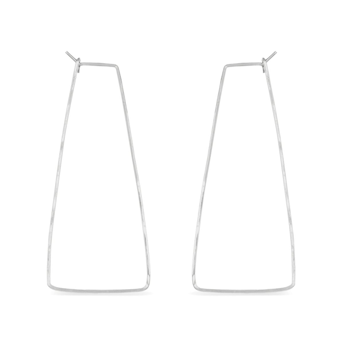 Long triangle wire hoop earrings in silver