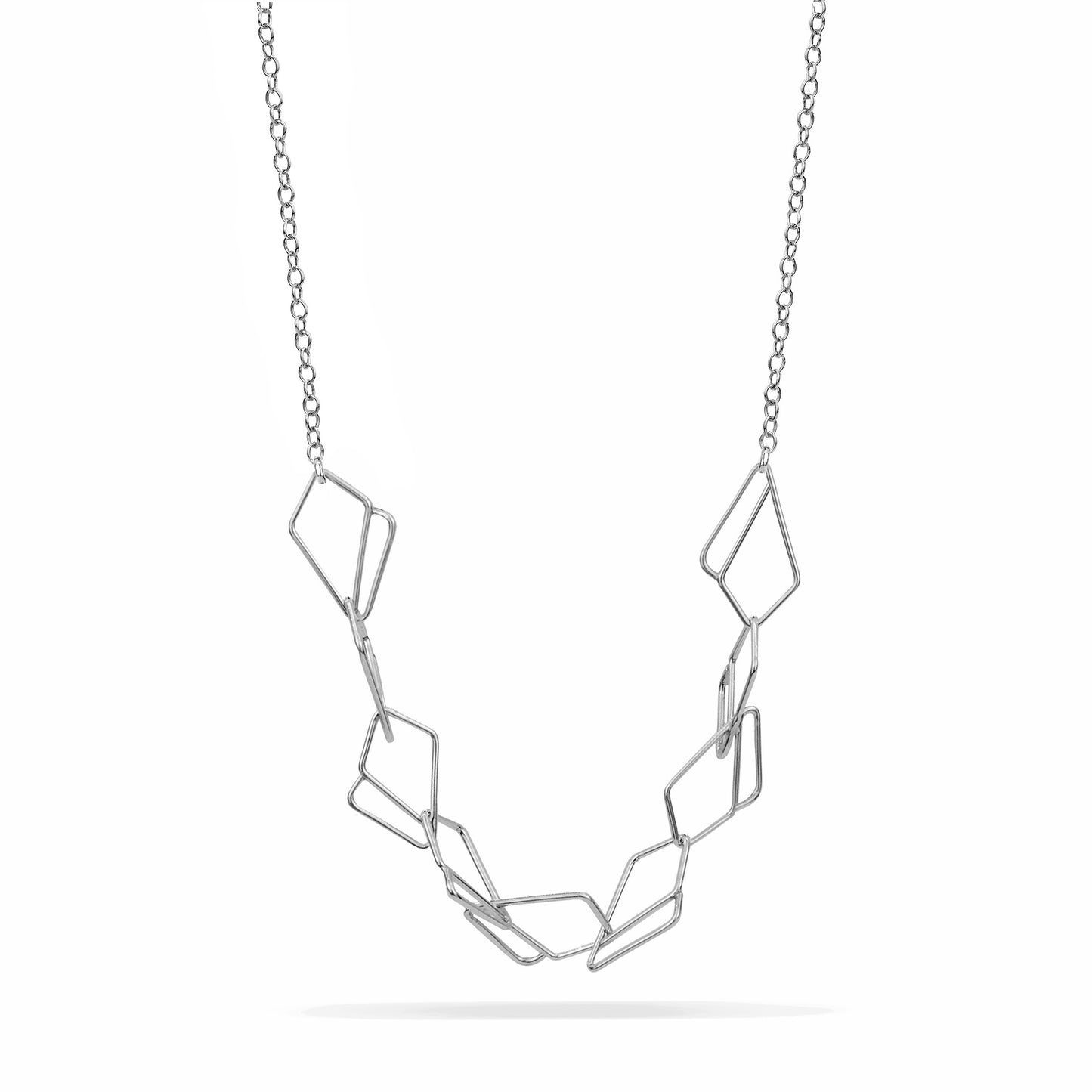 Geometric open diamond chain link necklace in silver