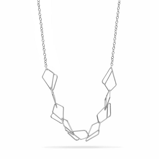 Geometric open diamond chain link necklace in silver