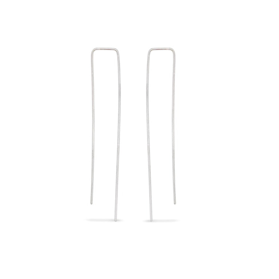 Long rectangle delicate threader hoops in silver