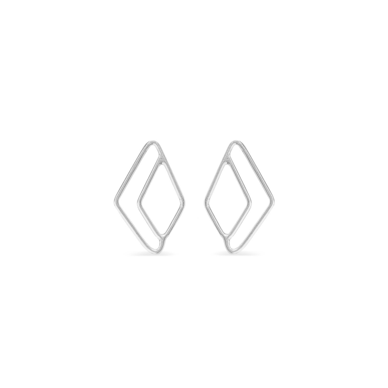 Open asymmetrical diamond stud earrings in silver