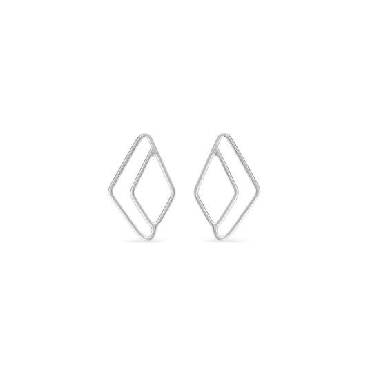 Open asymmetrical diamond stud earrings in silver