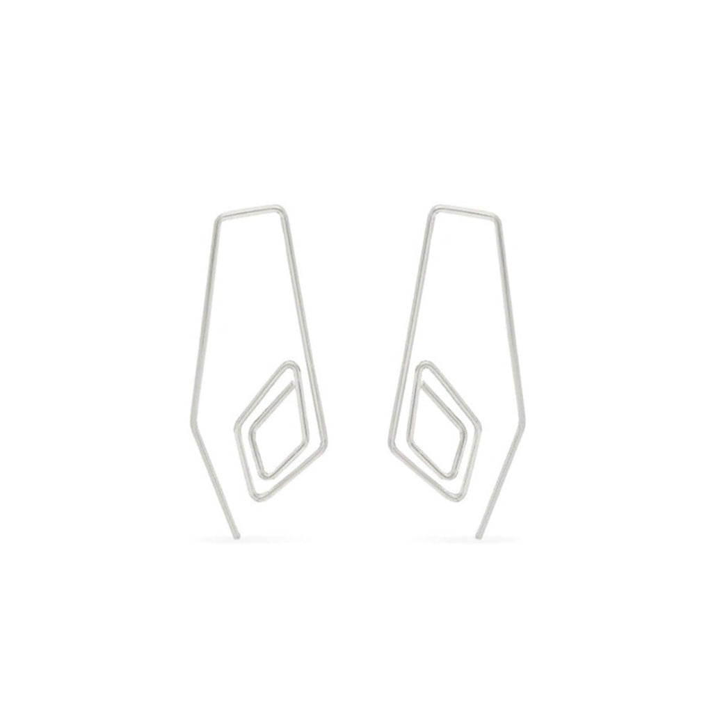 silver diamond drop coiled threader hoops