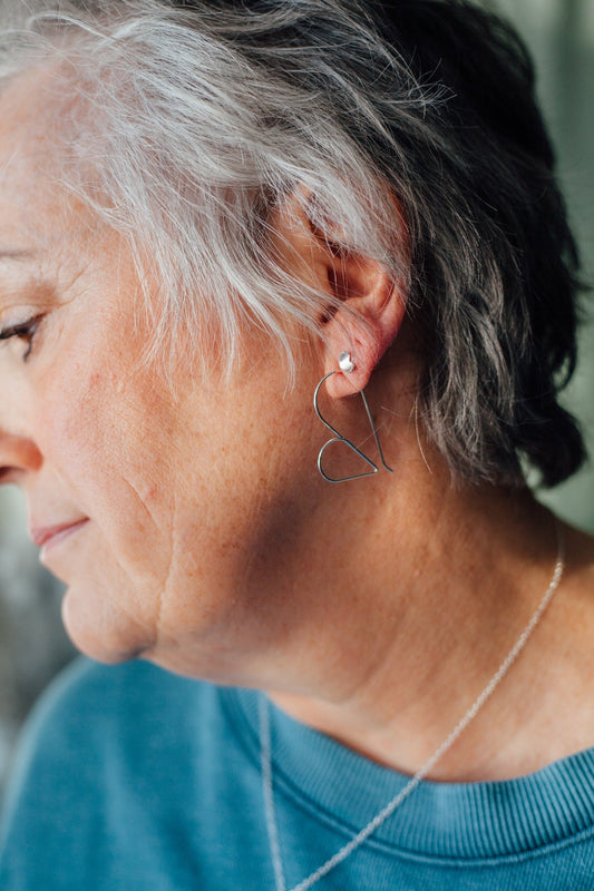 Tiny silver heart studs and threader heart hoops