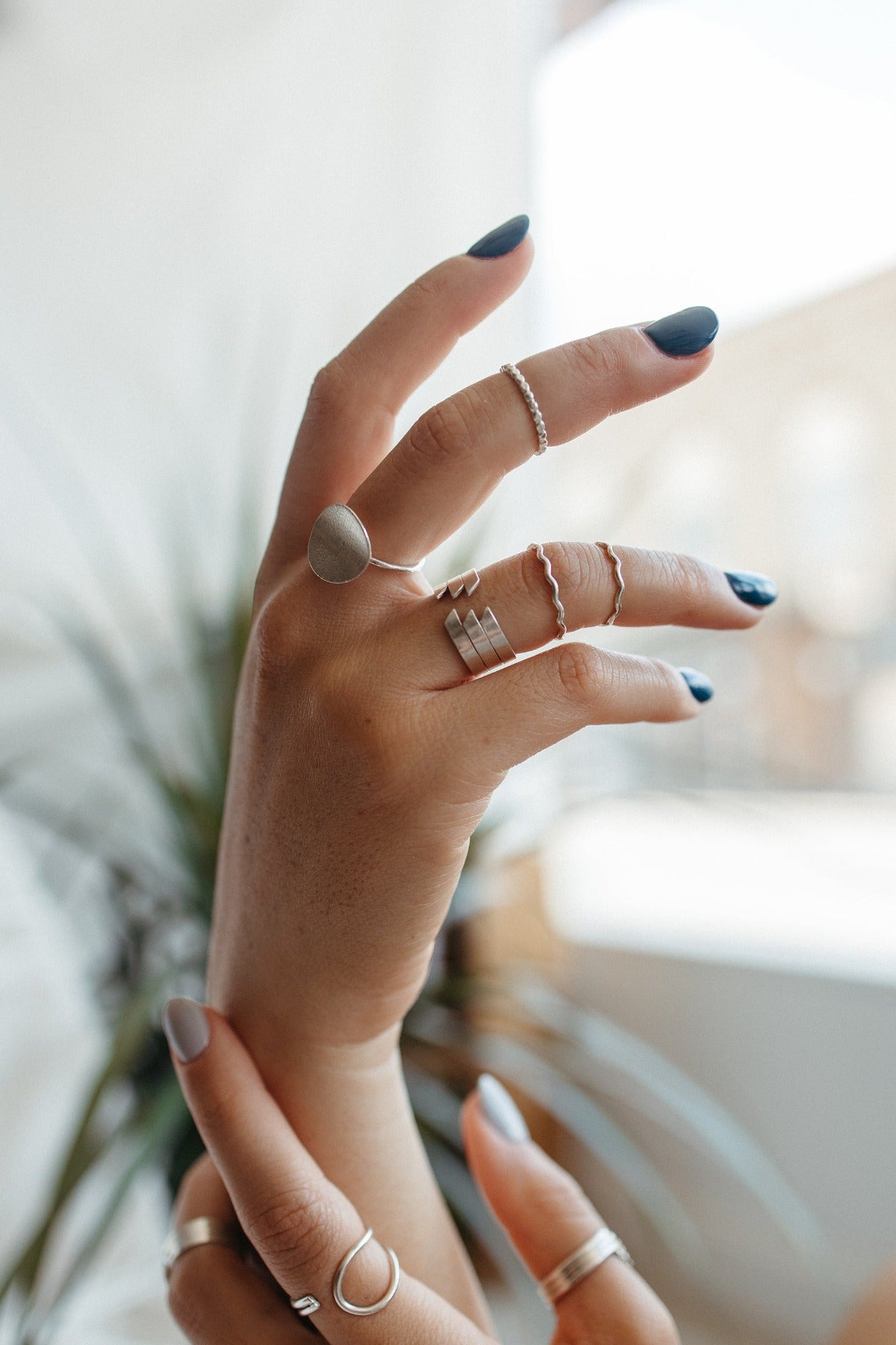 Silver stackable beaded ring