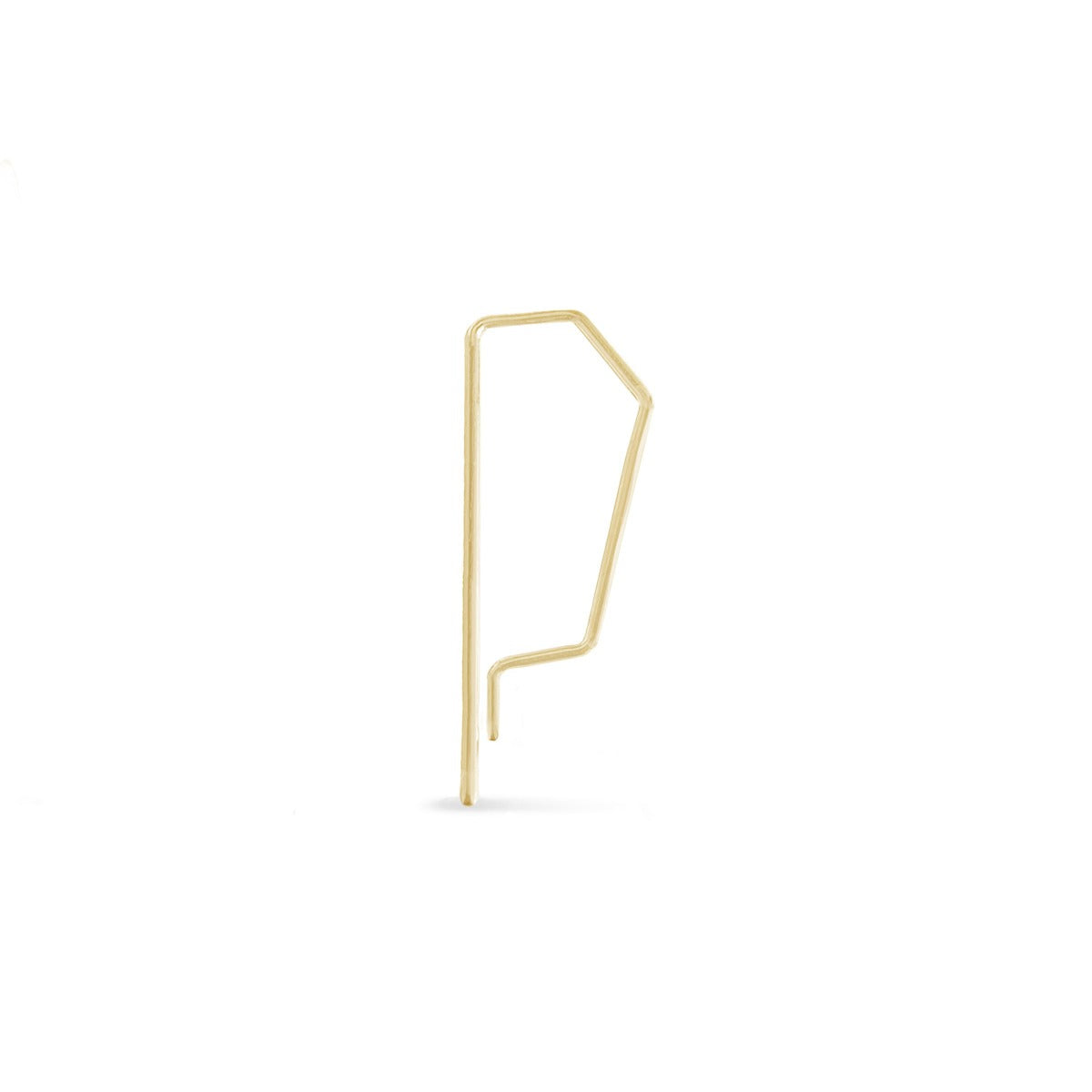 Single half hexagon delicate micro hoop earring in 14K yellow gold